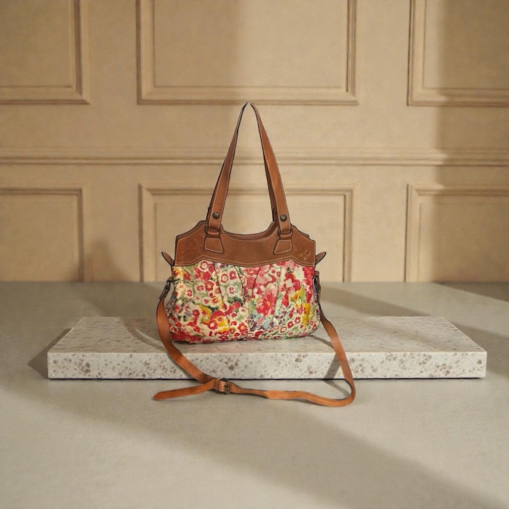Patricia Nash Bright Floral Italian Leather Satchel Shoulder Bag